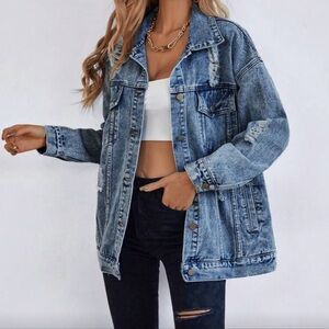 SHEIN Frenchy Ripped Drop Shoulder Denim Coat